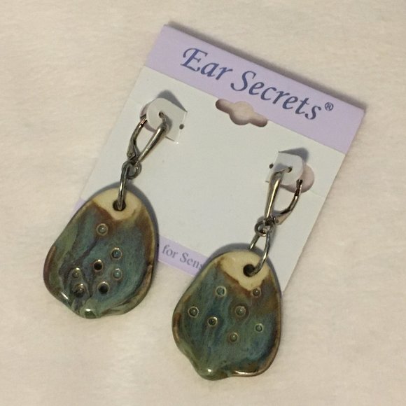 Handmade Clay and Glaze Riverstone Drop Earrings - Picture 2 of 12